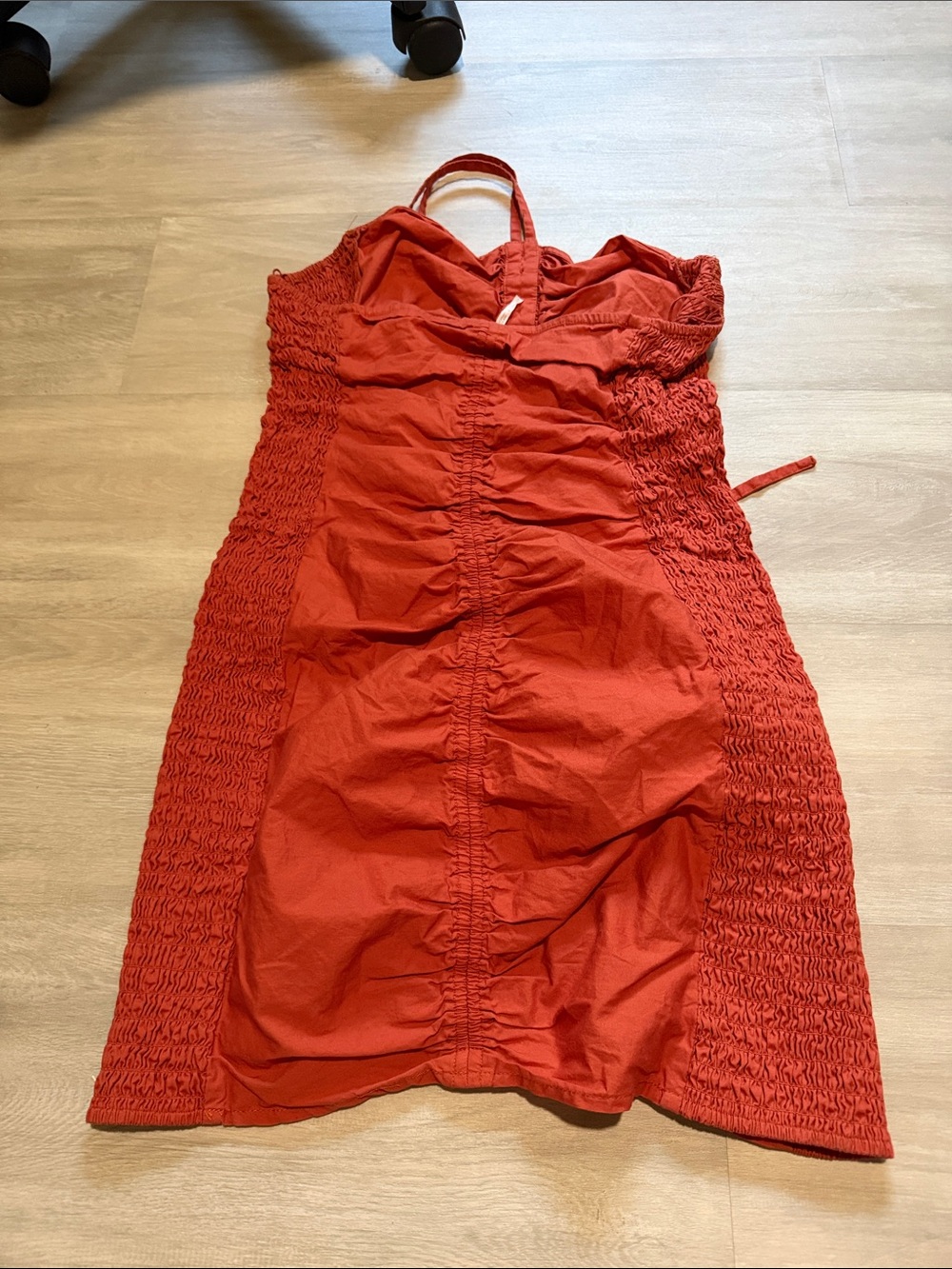 Free People Red Ruched Button-Front Mini Dress large - Picture 4 of 6